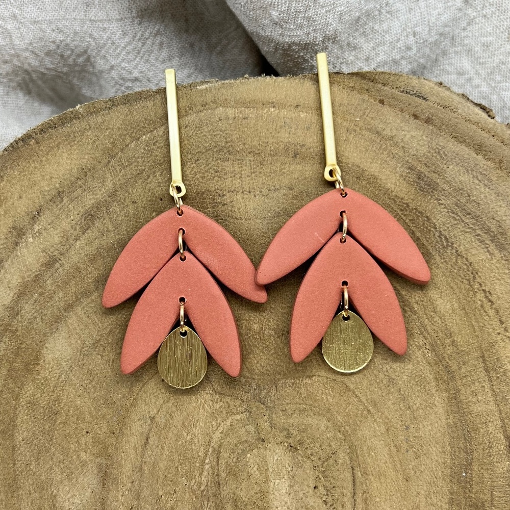 Rust and Gold Clay Earrings